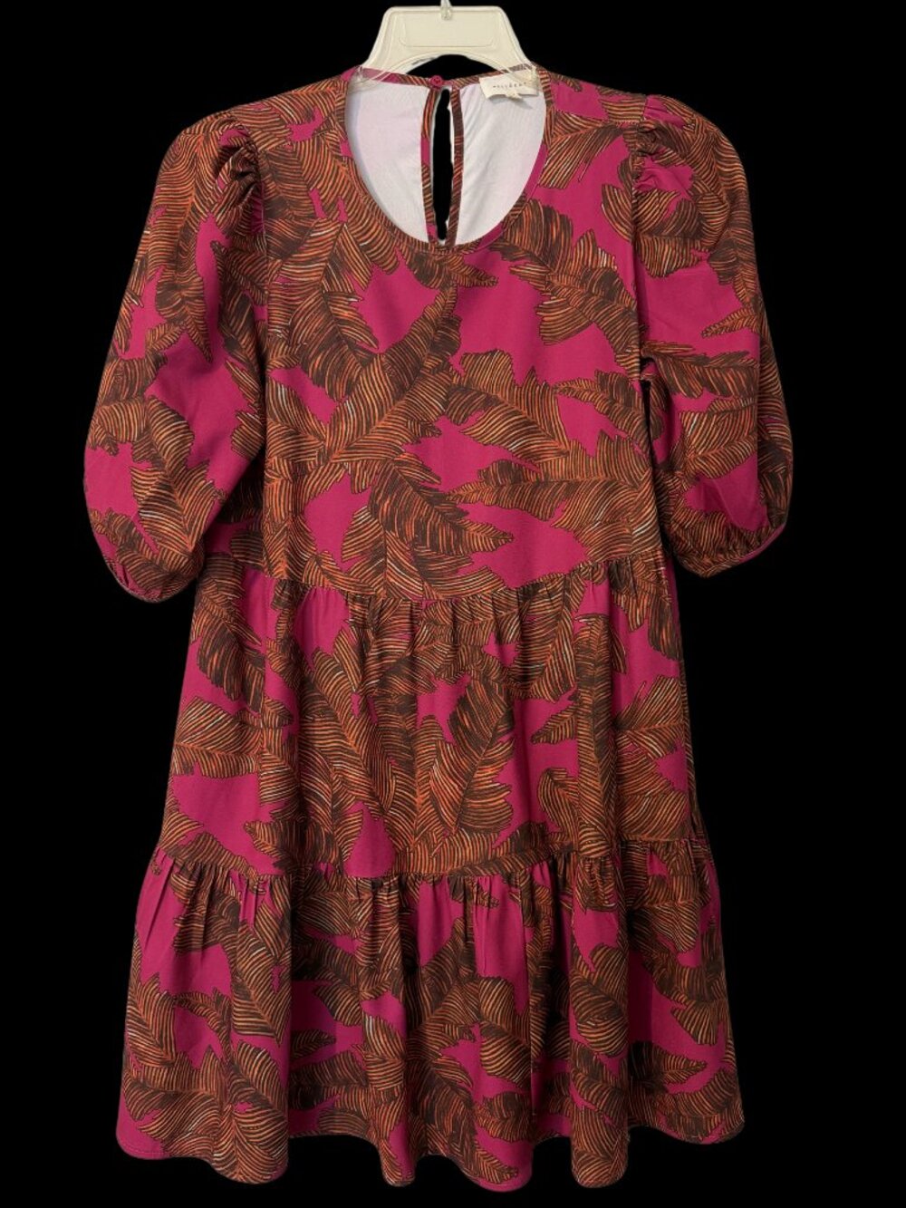 MELLODAY Tiered Puff Sleeve Babydoll Dress Size Medium Pink / Rust